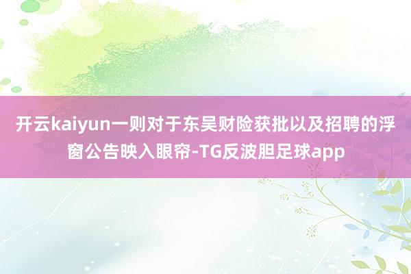 开云kaiyun一则对于东吴财险获批以及招聘的浮窗公告映入眼帘-TG反波胆足球app